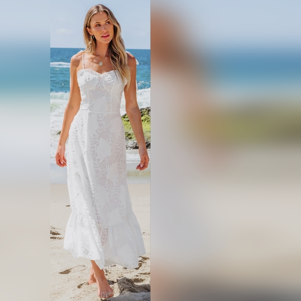 NWT White Sweetheart Tie Shoulder Hem Maxi Dress - Picture 7 of 7
